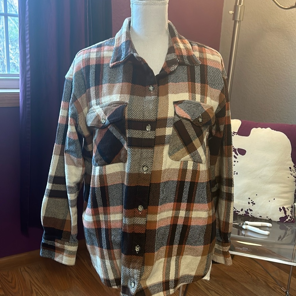 Flannel shirt, sz L, Natural reflections, brown